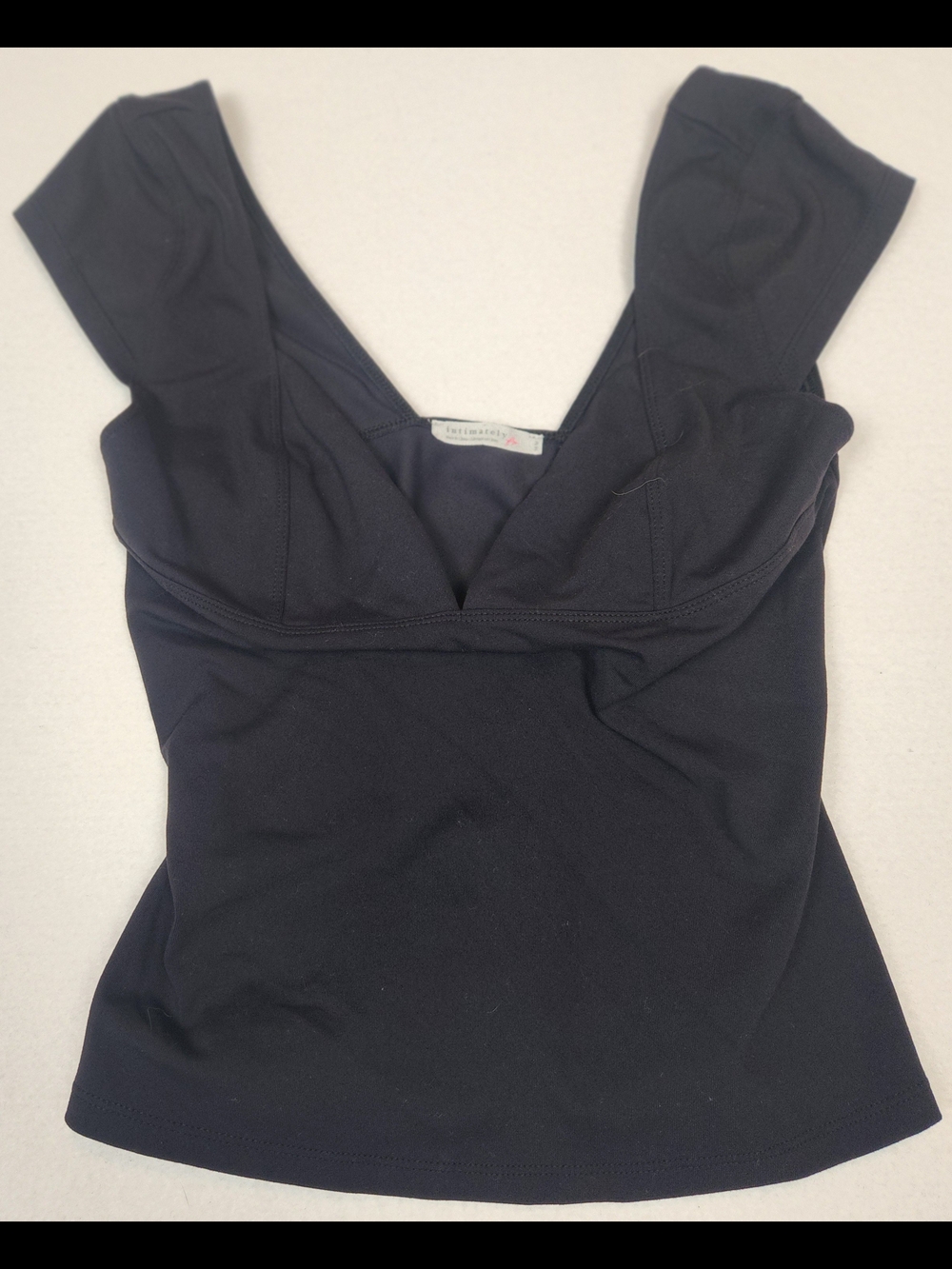 Free People Intimately Fitted Black Top with V-Neck Detail Sz M